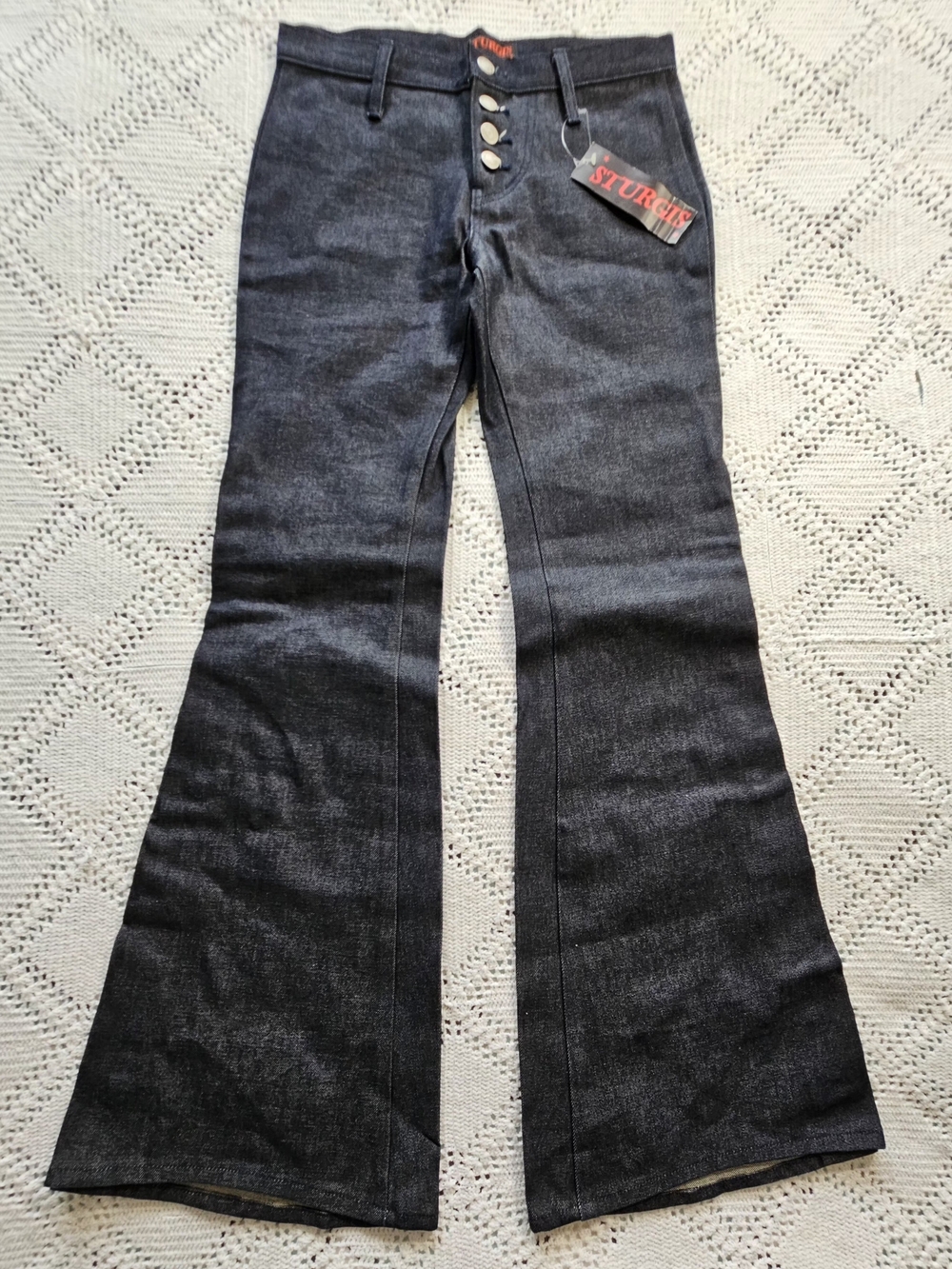 Vintage Sturgis Women's Dark Wash Blue Flare Jeans High-Rise Button Front NWT L